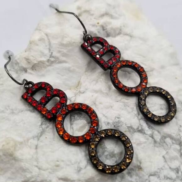 Halloween Boo Crystal Dangle Earrings - Picture 2 of 2